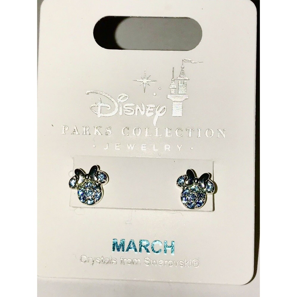 Disney Park Minnie Icon Birthstone Swarovski Crystal Earrings MARCH NOC